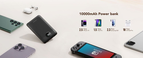 Bateria zewnętrzna (Powerbank) VEGER C11 BEST - 10 000mAh LCD z kablem Typ C + Apple Lightning 8-pin QC3.0 PD 22,5W (W1170)