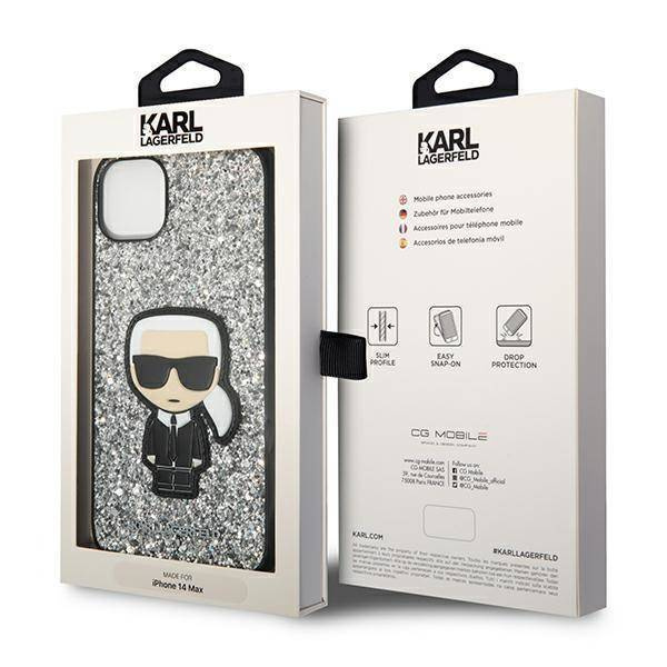 Oryginalne Etui IPHONE 14 PLUS Karl Lagerfeld Hardcase Glitter Flakes Ikonik (KLHCP14MGFKPG) srebrne
