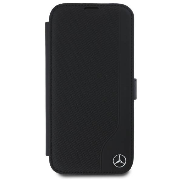 Oryginalne Etui IPHONE 16 Mercedes Bookcase Leather Wood Imitation (MEBKP16S23RBGVK) czarne