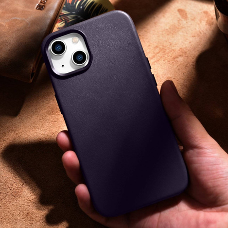iCarer Case Leather genuine leather case for iPhone 14 Plus dunkelviolett () (MagSafe compatible)