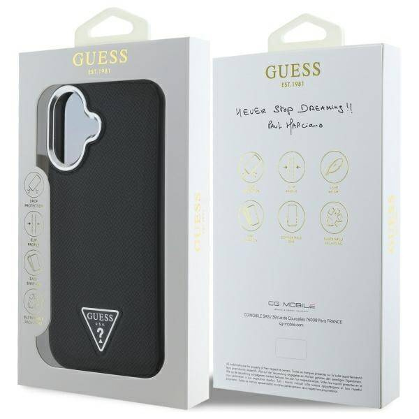 Original Case IPHONE 16 PLUS Guess Hardcase Grained Triangle MagSafe (GUHMP16MPGTSPSK) black