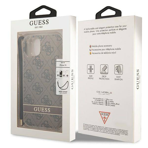 Original Handyhülle IPHONE 14 PLUS Guess Hardcase 4G Print Strap (GUOHCP14MH4STW) braun