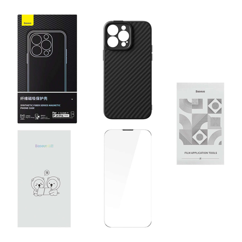 Pancerne etui iPhone 14 Pro kompatybilne z MagSafe szkło hartowane Baseus Synthetic Fiber - czarne