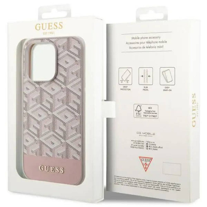 Guess GUHMP14LHGCFSEP iPhone 14 Pro 6.1" pink/pink hard case GCube Stripes MagSafe