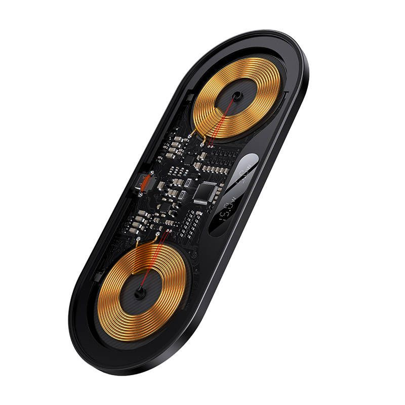 Baseus Digital LED Display Dual Wireless Charger mit Digitalanzeige 20W schwarz (WXSX010101)
