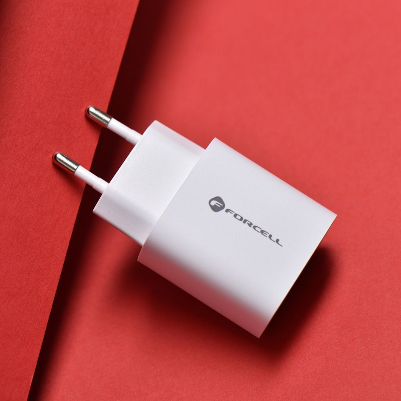 Forcell Ładowarka Sieciowa - 3A 30W z dwoma portami: USB typ C i USB A z ładowaniem PD i QC 4.0