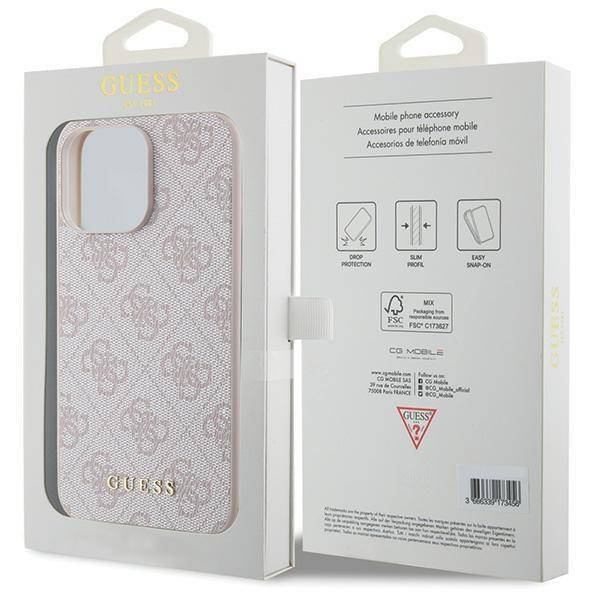 Guess 4G Metal Gold Logo Hülle für iPhone 15 Pro Max – Rosa