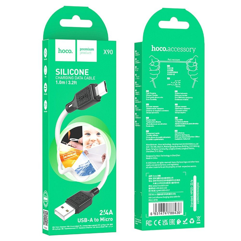 HOCO kabel USB A do Micro USB 2,4A X90 1 m biały