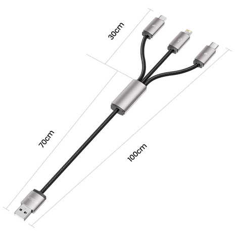 Kabel 3w1 3.5A 1m USB - USB-C + Lightning + Micro USB Tech-Protect UltraBoost 3in1 szary