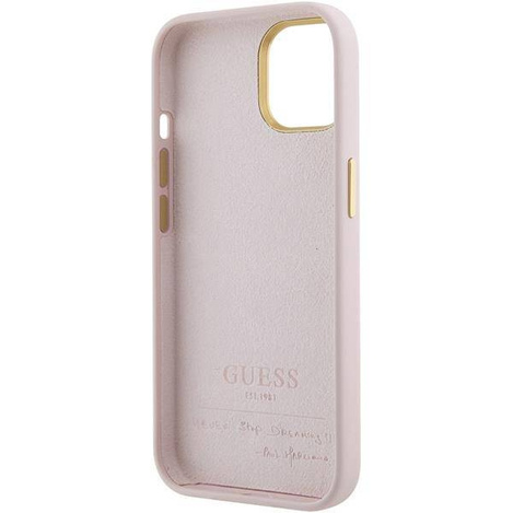 Guess Silicone Script Metal Logo & Frame case for iPhone 15 - pink