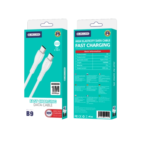 JELLICO cable B9 USB-C - USB-C PD 66W 1M White