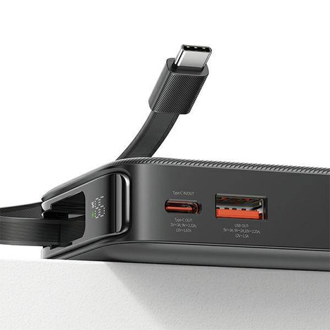 USAMS Powerbank ze zwijanym kablem USB-C Retractable 10000 mAh PD 20W Fast Charge XY Series czarny/black 10KCD22401(US-CD224)