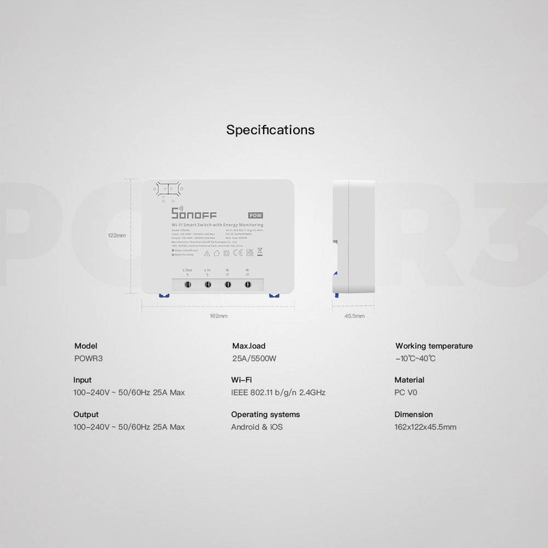 Sonoff POW R3 Smart Switch Wi-Fi-Relaiszähler Stromverbrauchszähler (POWR3)