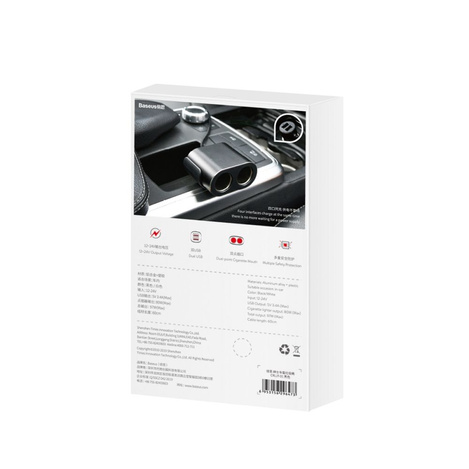Baseus ładowarka samochodowa 2x USB 3.1A (17W) + 2x gniazdo zapalniczki (80W) czarny (CRDYQ-01)