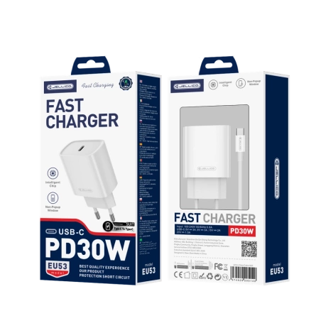 JELLICO ładowarka sieciowa EU53 PD 30W 1xUSB-C + kabel USB-C - USB-C Biały