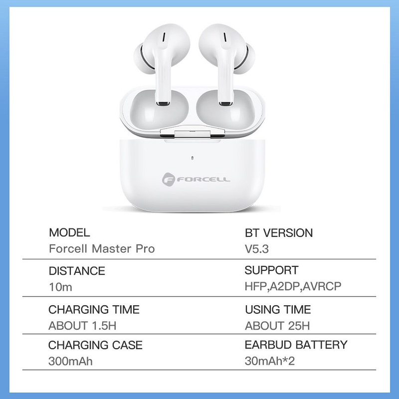 FORCELL F-AUDIO słuchawki bezprzewodowe / bluetooth stereo TWS Master PRO białe