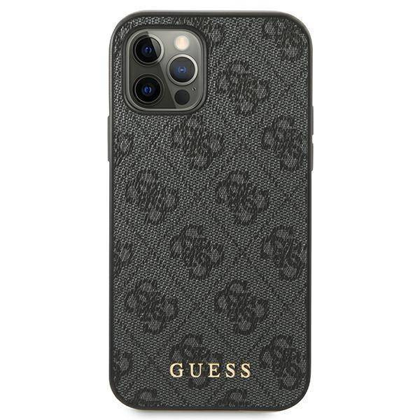 Oryginalne Etui IPHONE 12 / 12 PRO Guess Hard Case 4G Metal Gold Logo (GUHCP12MG4GFGR) szare