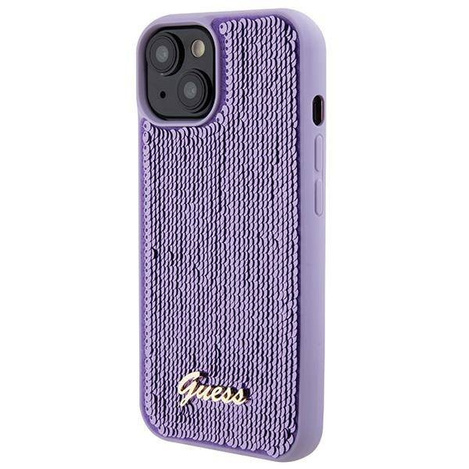 Guess Pailletten-Schriftzug-Metallgehäuse für iPhone 15 – Lila