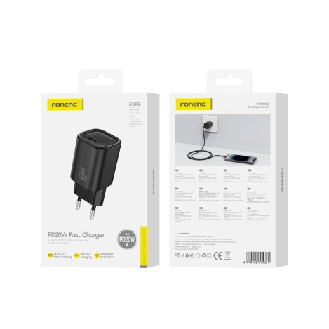 FONENG wall charger EU69 PD 20W 1xUSB-C Black