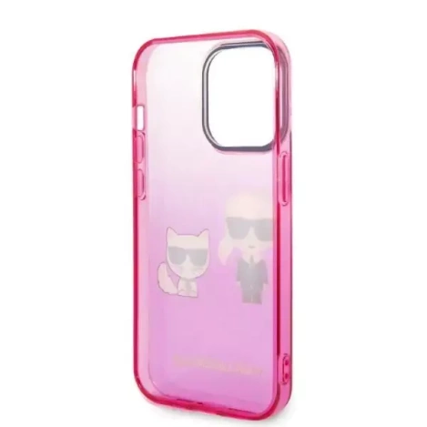 Original Case IPHONE 14 PLUS Karl Lagerfeld Hardcase Gradient Ikonik Karl & Choupette (KLHCP14MTGKCP) pink