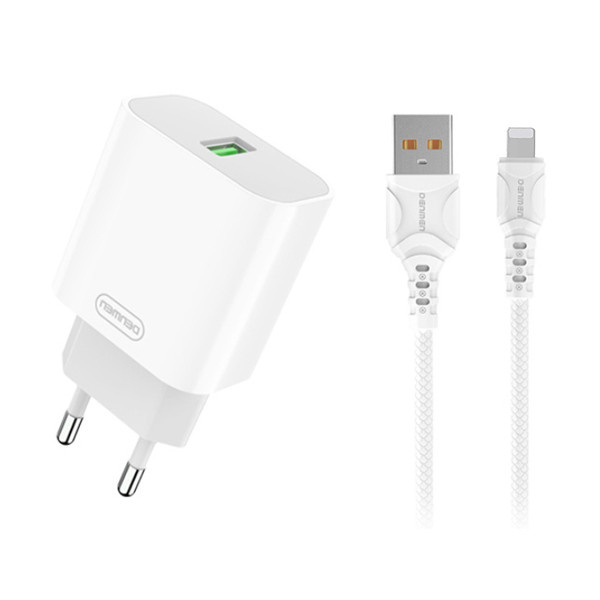 ŁADOWARKA SIECIOWA 3,6A 18W BIAŁA DENMEN + KABEL IPHONE 3600mA FAST CHARGING DC07L