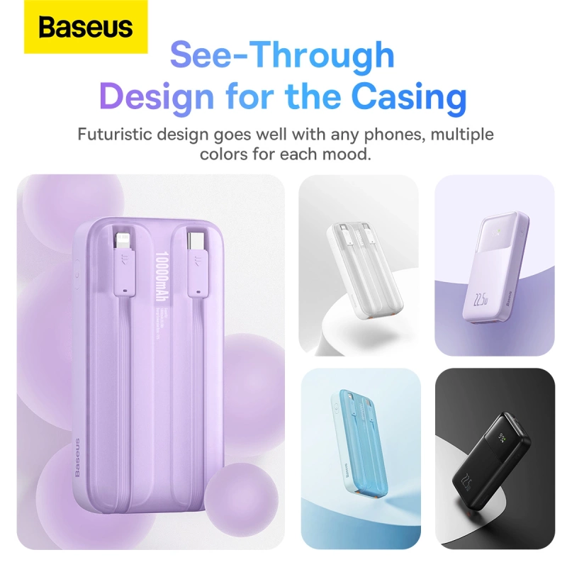 Baseus Comet Series Powerbank mit Display 10000 mAh 22,5 W – weiß + USB-A – USB-C 0,3 m Kabel – weiß