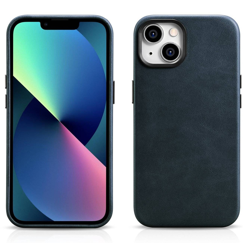 iCarer Oil Wax Premium Leather Case iPhone 14 Magnetic Leather Case with MagSafe dark blue (WMI14220701-BU)