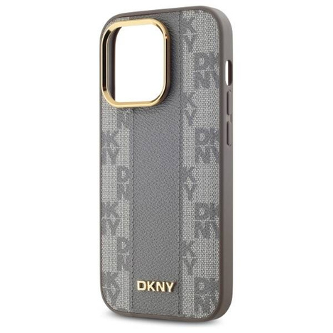 Original Case IPHONE 14 PRO DKNY Hardcase Leather Checkered Mono Pattern MagSafe (DKHMP14LPCPVSLE) beige