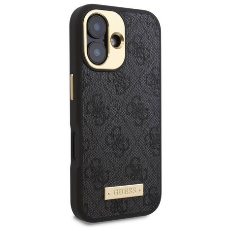 Original Handyhülle IPHONE 16 Guess Hardcase 4G Logo Plate MagSafe (GUHMP16SU4GPRK) schwarz