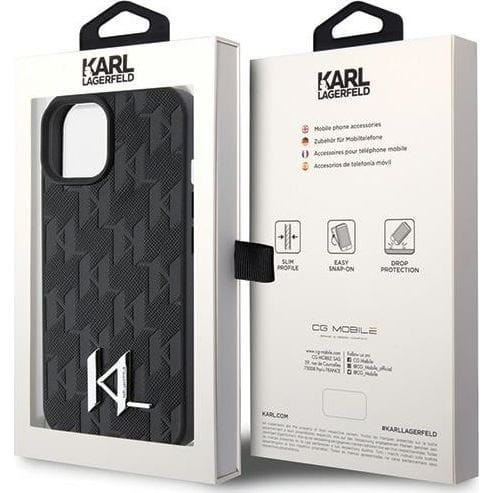 Karl Lagerfeld nakładka do iPhone 15 6,1" KLHCP15SPKLPKLK czarna HC Hot Stamp Monogram KL Metal Logo