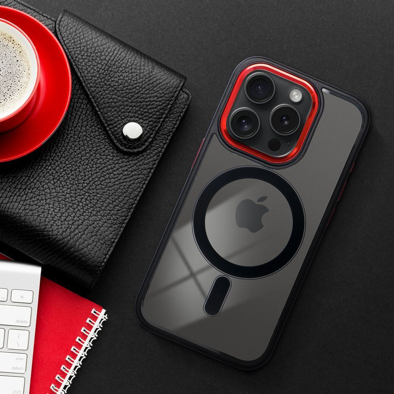 Futerał Color Edge Mag Cover kompatybilny z MagSafe do IPHONE 15 PRO MAX czarno czerwony