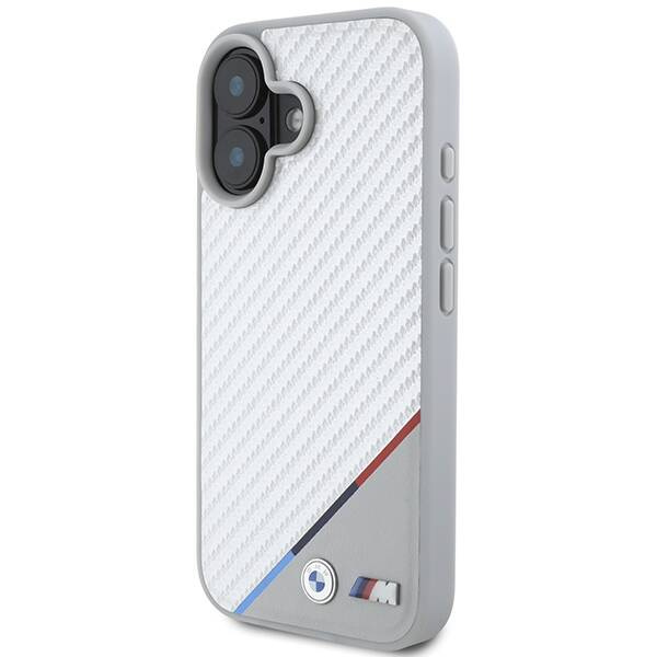 Original Case IPHONE 16 BMW Hardcase M Carbon Tricolor Line MagSafe (BMHMP16S23PUDTS) gray