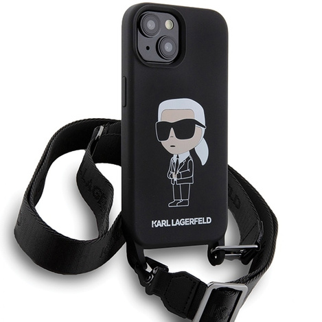 Karl Lagerfeld KLHCP15SSCBSKNK iPhone 15 6,1" Hardcase schwarz/schwarz Crossbody Silikon Ikonik