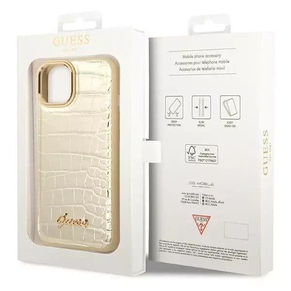 Oryginalne Etui IPHONE 14 PLUS Guess Croco Collection złote