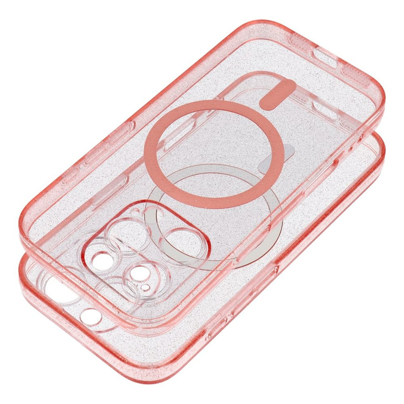Futerał CLEAR MAG COVER z ochroną aparatu kompatybilny z MagSafe do IPHONE 15 Pro pink glitter