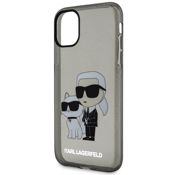 Original Handyhülle IPHONE 11 / XR Karl Lagerfeld Hardcase Gliter Karl&Choupette (KLHCN61HNKCTGK) schwarz