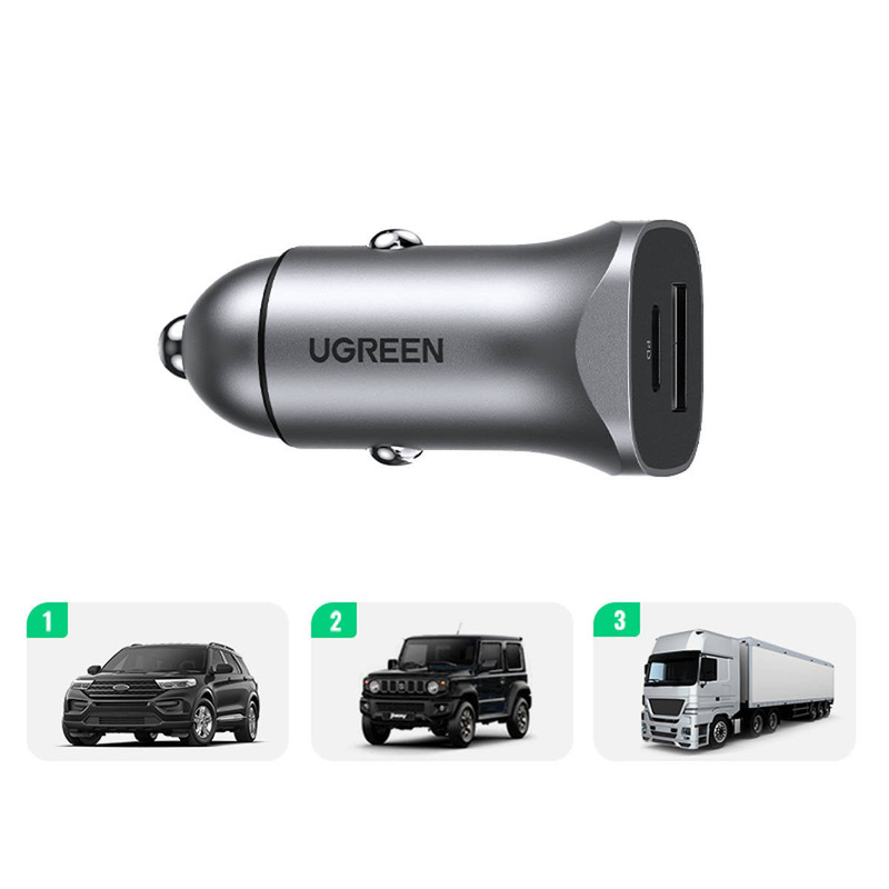 Ugreen fast car charger USB-A / USB-C 30W PD PPS gray (CD130)