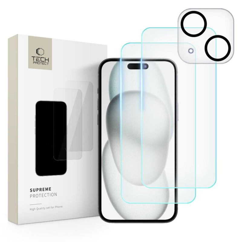 Szkło Hartowane APPLE IPHONE 15 Tech-Protect Supreme Set Clear