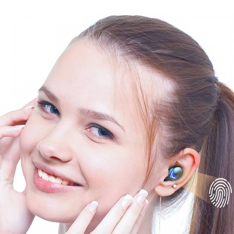 Słuchawki bezprzewodowe dokanałowe Bluetooth 5.0 HF TWS F9-5 z wyświetlaczem pchełki czarne