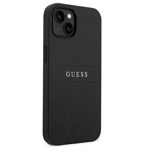 Guess Saffiano Metal Logo Stripes - Etui iPhone 14 Plus (czarny)