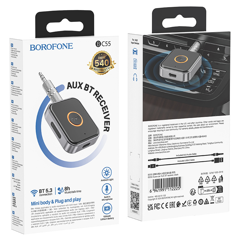 Borofone Odbiornik dźwięku Bluetooth AUX BC55 Suave czarny