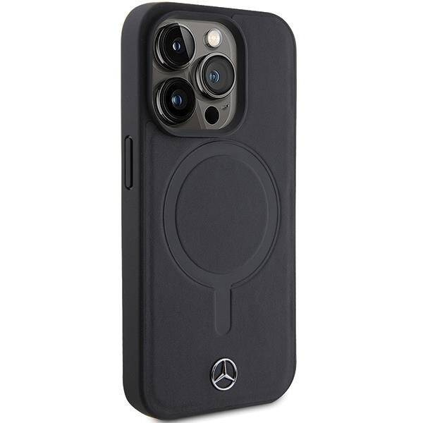 Mercedes Smooth Leather MagSafe Hülle für iPhone 15 Pro – Schwarz