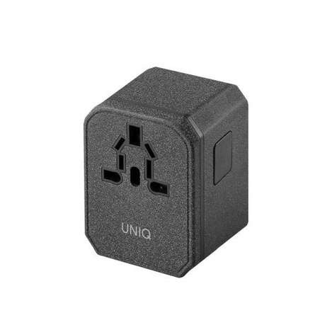 Uniq -Last. Netzwerk. Voyage World Adapter 33W + 2xUSB + PD 18W + QC 3.0 grau/anthrazit (LITHOS Collective)