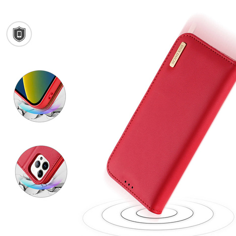 Dux Ducis Hivo echt Leder booktype case schutzhülle aufklappbare hülle für iPhone 14 Pro Max rot