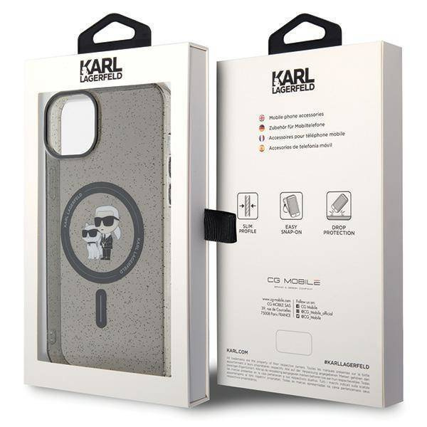 Karl Lagerfeld Karl&amp;Choupette Glitzer MagSafe Hülle für iPhone 15 – Schwarz