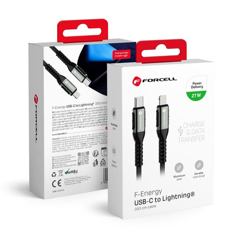 FORCELL F-ENERGY C259 kabel Typ C do Lightning PD 3A 27W Cafule 2 m czarny