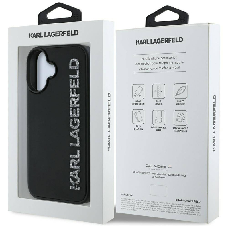 KARL LAGERFELD futerał do IPHONE 16 KLHCP16SRBKGVCK (3D Rubber Elongated Glitter) czarny
