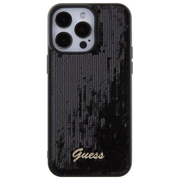 Etui Guess Sequin Script Metal na iPhone 15 Pro Max - czarne