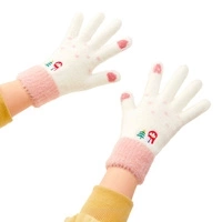 Winter-Telefonhandschuhe für Damen mit einem Schneemann und einem Weihnachtsbaum – weiß und rosa