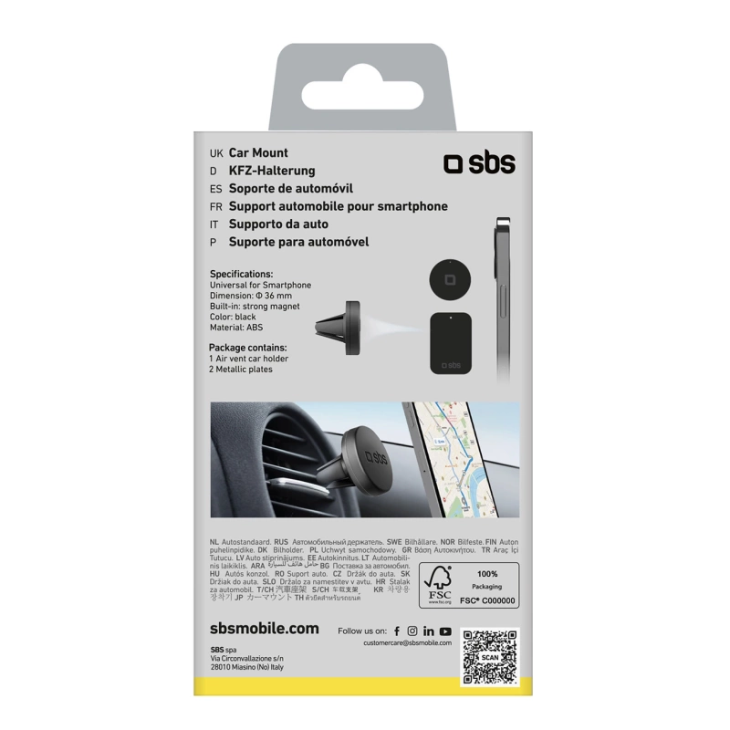 SBS TESUPPUNIVAIRMAG smartphone holder compatible with MagSafe, for air vent - black